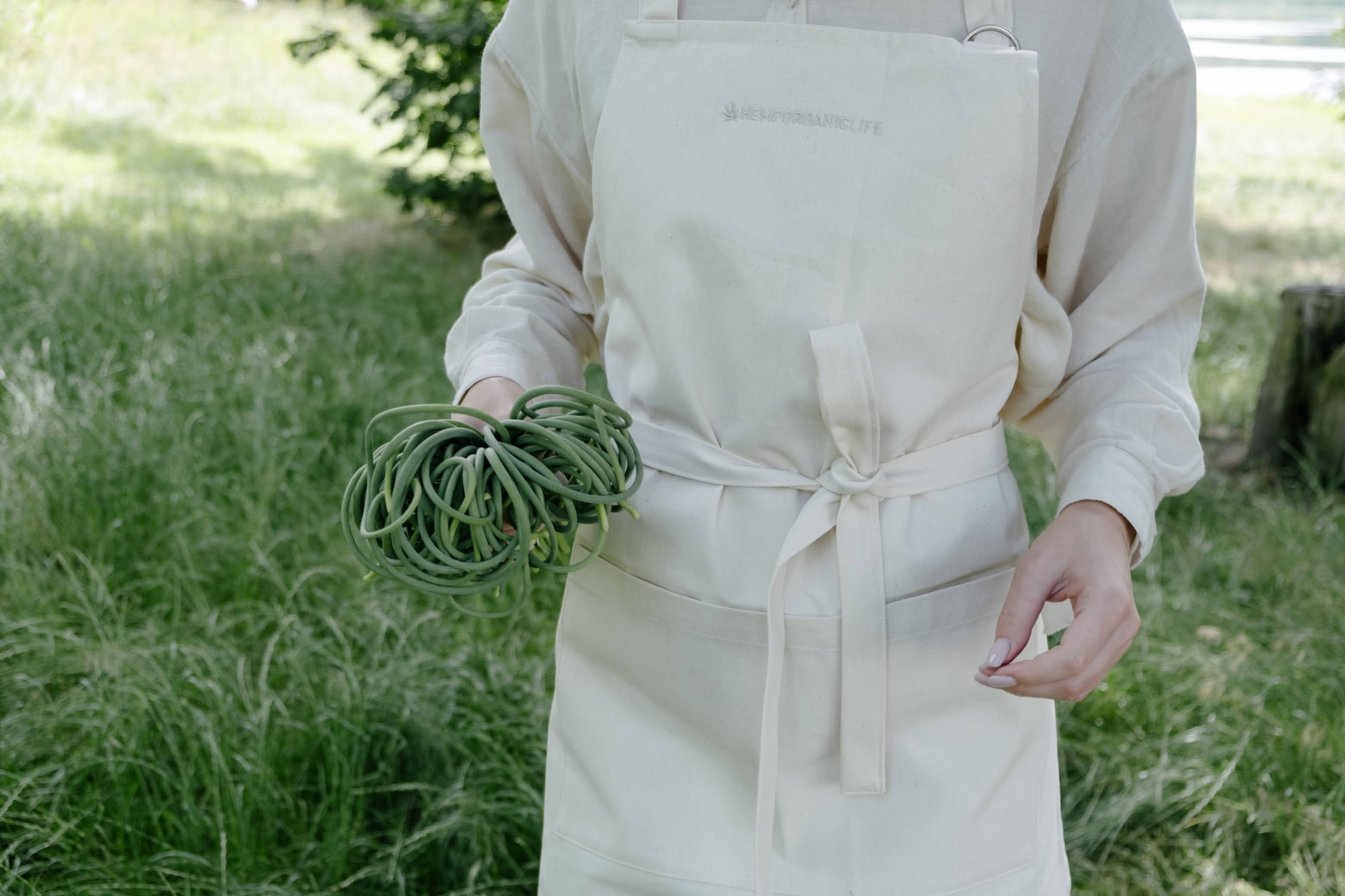 Natural Apron Personalized Eco-friendly Cotton apron Full Embroidery apron Long Apron with pocket for women, men