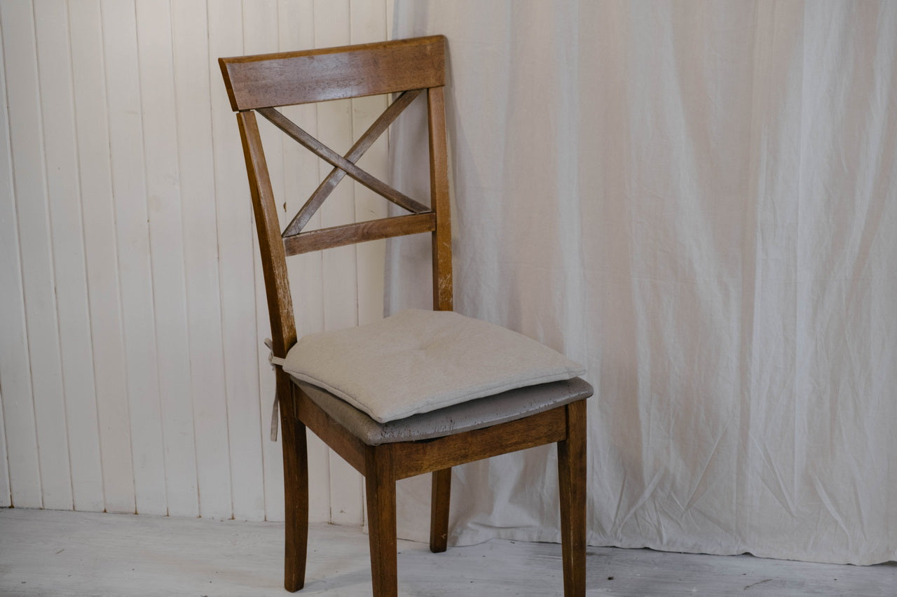 Hemp Linen seat cushion for chair with ties filled organic hemp fiber in natural non dyed linen fabric Chair Cushion Pillow seat