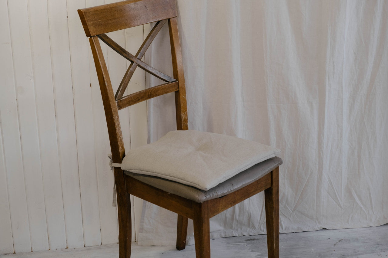 Hemp Linen seat cushion for chair with ties filled organic hemp fiber in natural non dyed linen fabric Chair Cushion Pillow seat