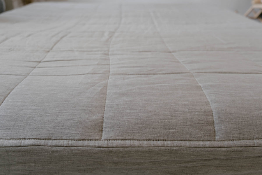 Hemp Linen Mattress Pad cover as fitted sheet filled organic Hemp Fiber in 100% non-dyed Linen fabric Queen Full, Twin, King, custom size/Hypoallergenic