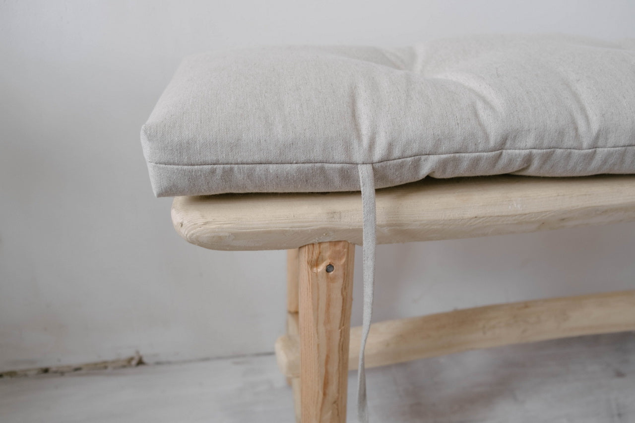 Natural Hemp Linen Bench Cushion with Ties Custom Made filled organic Hemp Fiber in natural non dyed Linen Fabric Window Bench Mudroom cushions