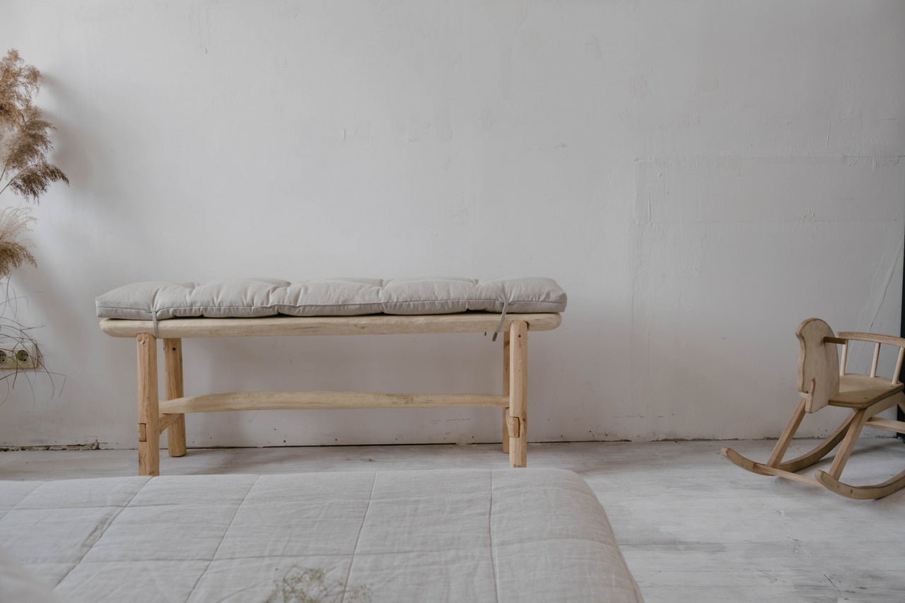 Natural Hemp Linen Bench Cushion with Ties Custom Made filled organic Hemp Fiber in natural non dyed Linen Fabric Window Bench Mudroom cushions