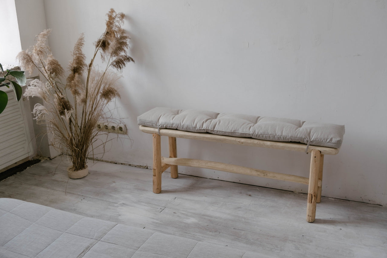 Natural Hemp Linen Bench Cushion with Ties Custom Made filled organic Hemp Fiber in natural non dyed Linen Fabric Window Bench Mudroom cushions