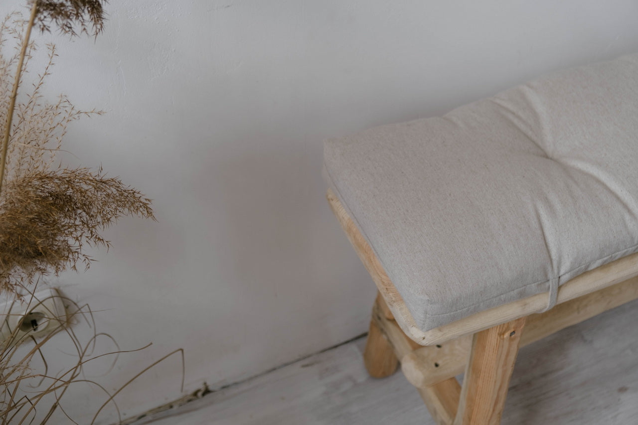 Natural Hemp Linen Bench Cushion with Ties Custom Made filled organic Hemp Fiber in natural non dyed Linen Fabric Window Bench Mudroom cushions