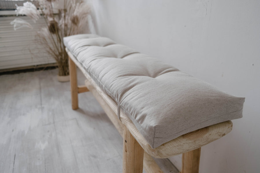 Natural Hemp Linen Cushion with Ties Custom Made filled organic Hemp Fiber in natural non dyed Linen Fabric Window Bench Mudroom cushions