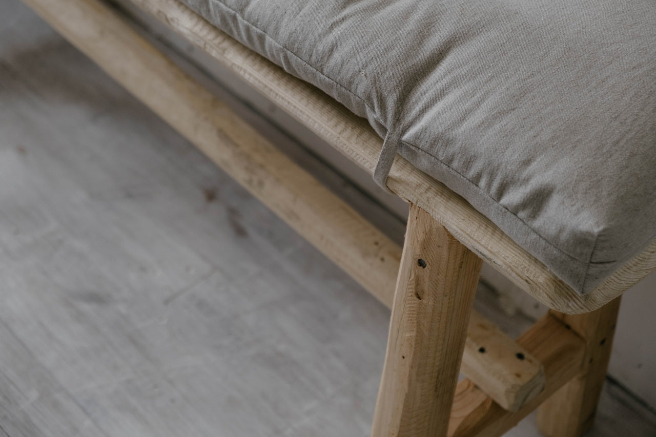 Natural Hemp Linen Bench Cushion with Ties Custom Made filled organic Hemp Fiber in natural non dyed Linen Fabric Window Bench Mudroom cushions