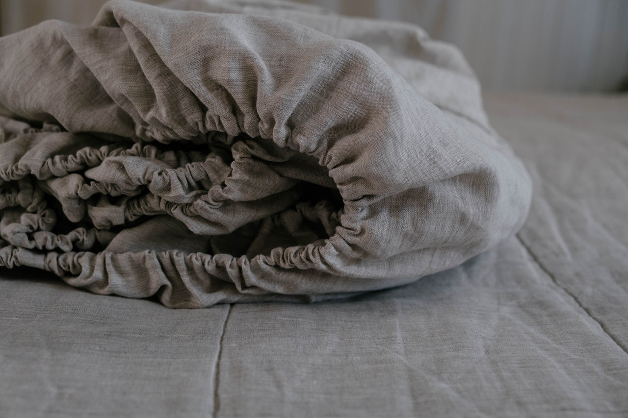Linen Fitted Sheet Grey Undyed Unbleached Natural Gray Washed Fabric Queen Full, Twin, King Custom size