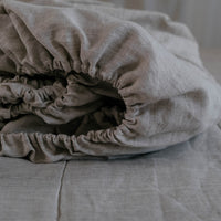 Linen Fitted Sheet Grey Undyed Unbleached Natural Gray Washed Fabric Queen Full, Twin, King Custom size