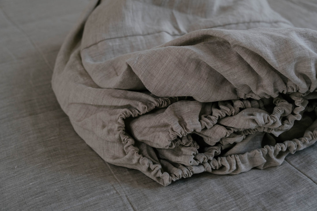 Linen Fitted Sheet Grey Undyed Unbleached Natural Gray Washed Fabric Queen Full, Twin, King Custom size