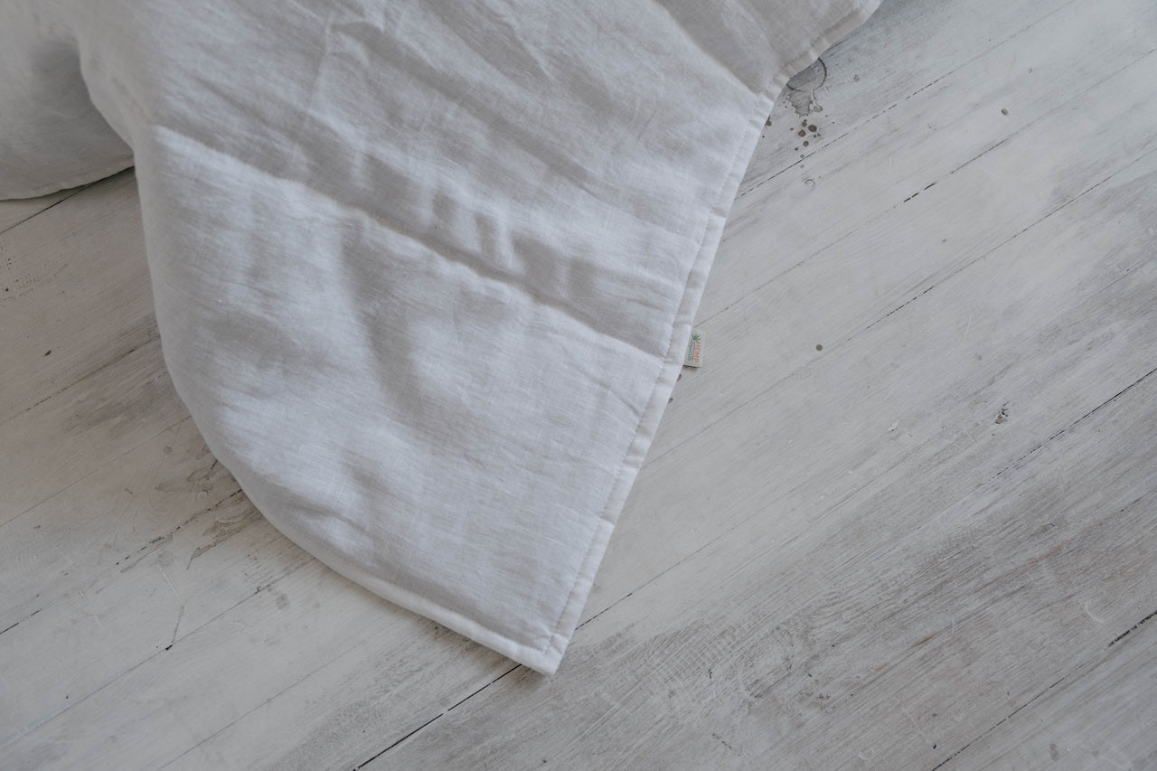 White Natural HEMP Linen blanket quilt in stripe- linen organic fabric + filler organic Hemp fiber - Full Queen King custom sizes