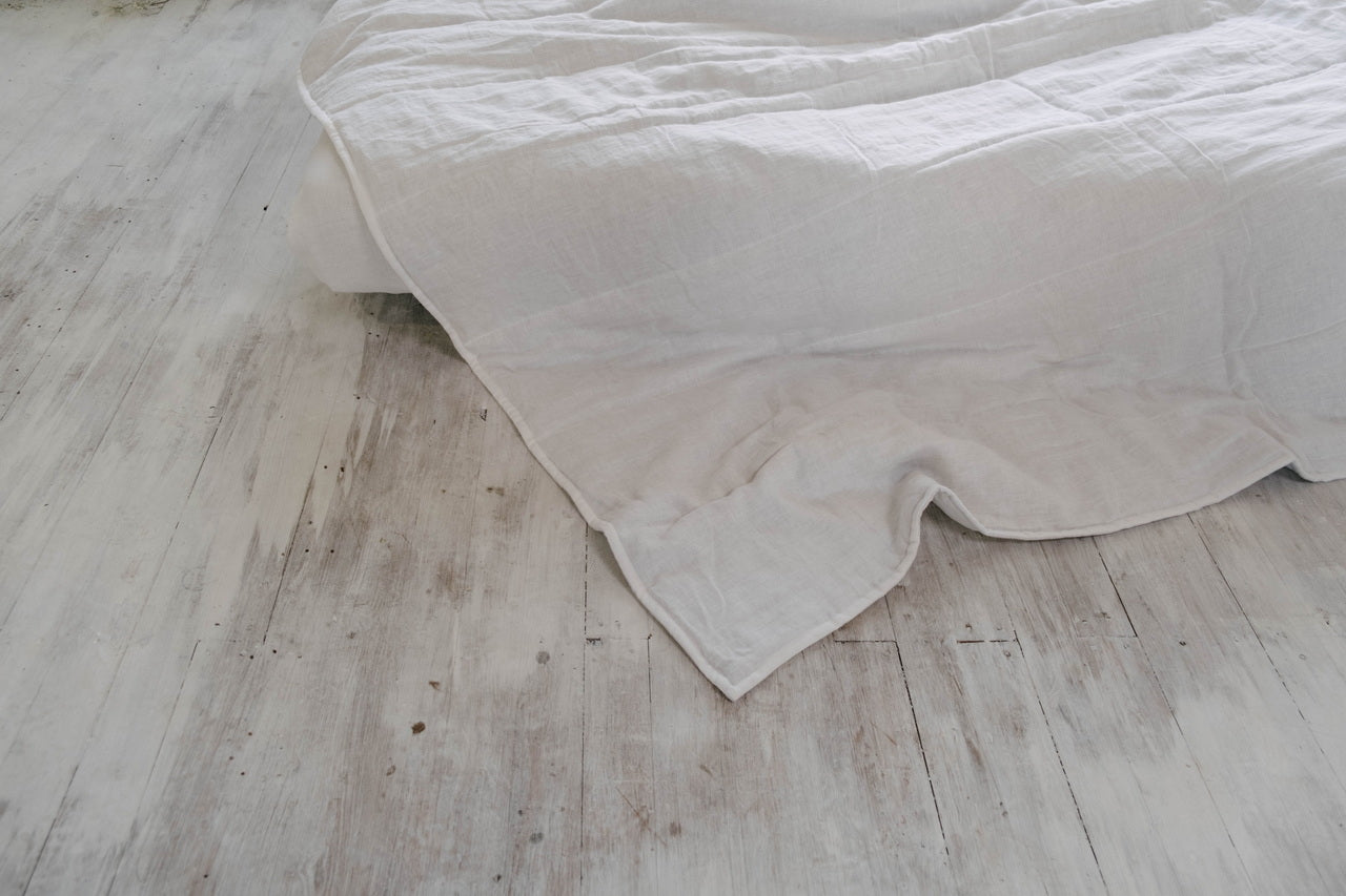 White Natural HEMP Linen blanket quilt in stripe- linen organic fabric + filler organic Hemp fiber - Full Queen King custom sizes