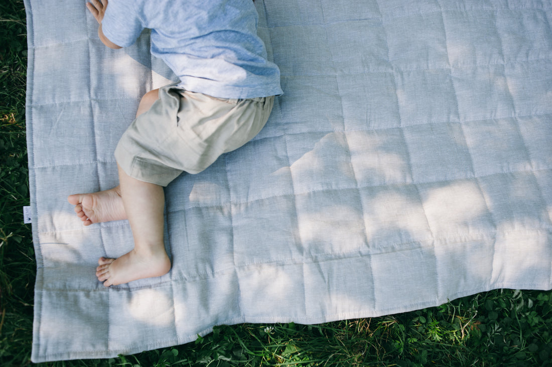 Hemp Linen Play Mat filled HEMP Fiber in Natural Linen fabric Light Yellow Mustard Blanky padded