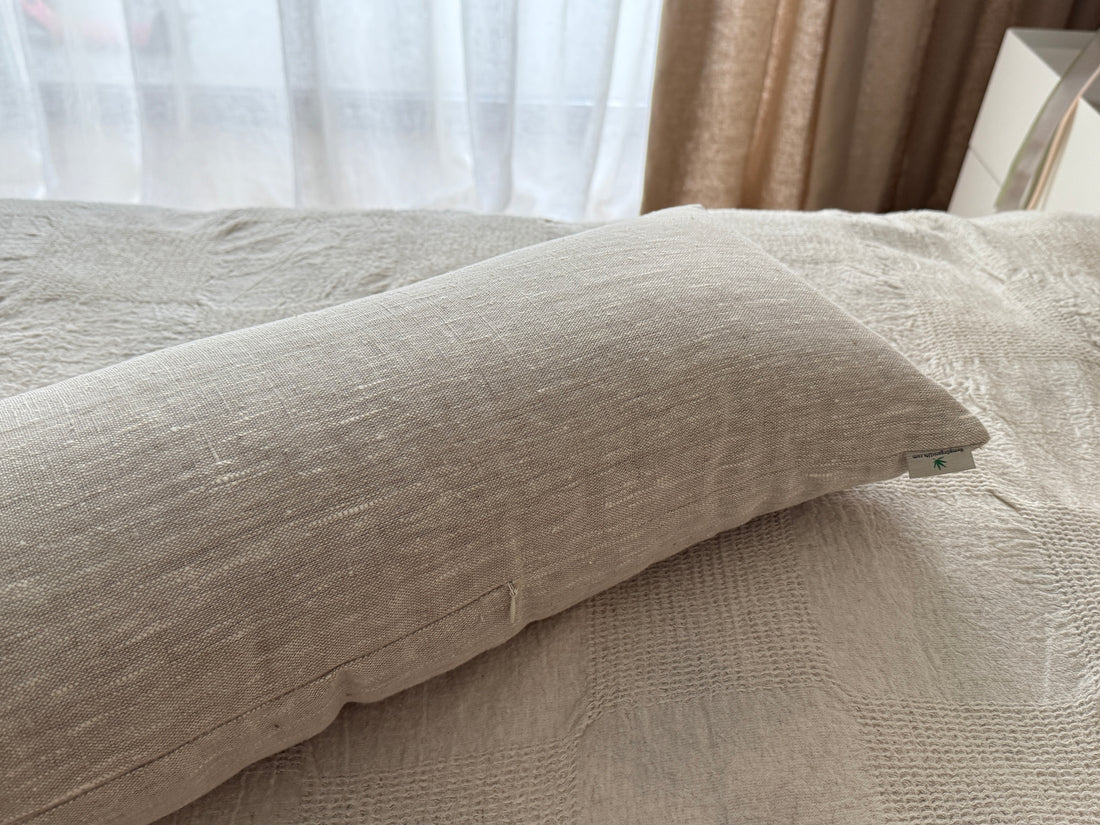 Hemp Body Pillow Filled Breathable Hemp Fiber Filler in Natural Linen Fabric Side Sleeper Support Pillow with regulation height