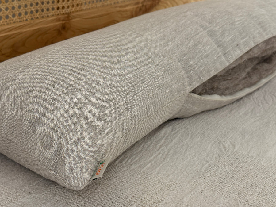 Hemp Body Pillow Filled Breathable Hemp Fiber Filler in Natural Linen Fabric Side Sleeper Support Pillow with regulation height