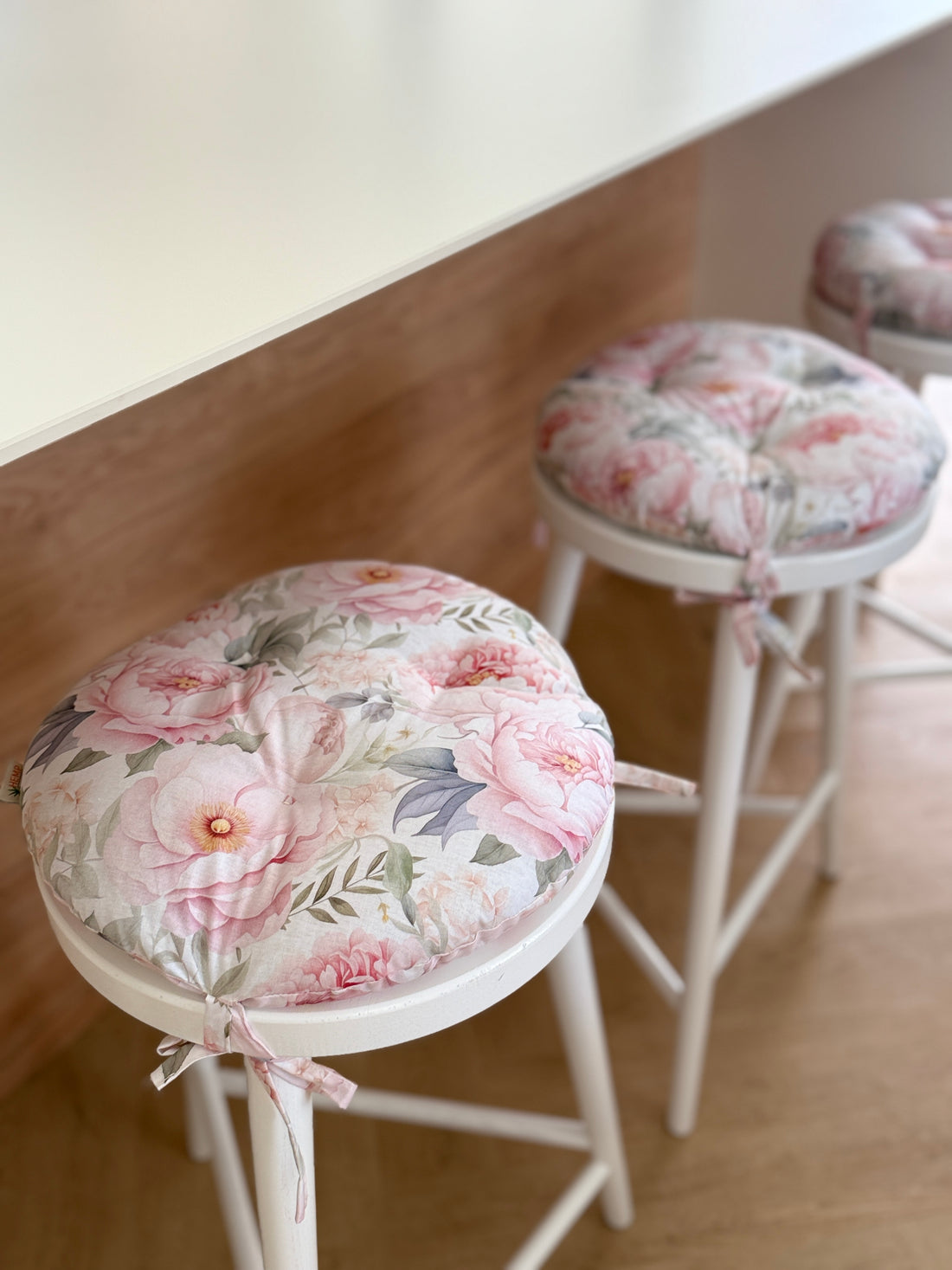 Round Hemp Chair Seat Cushion filled organic Hemp Fiber in Pink Peonies natural cotton fabric Custom Size, Pillow seat