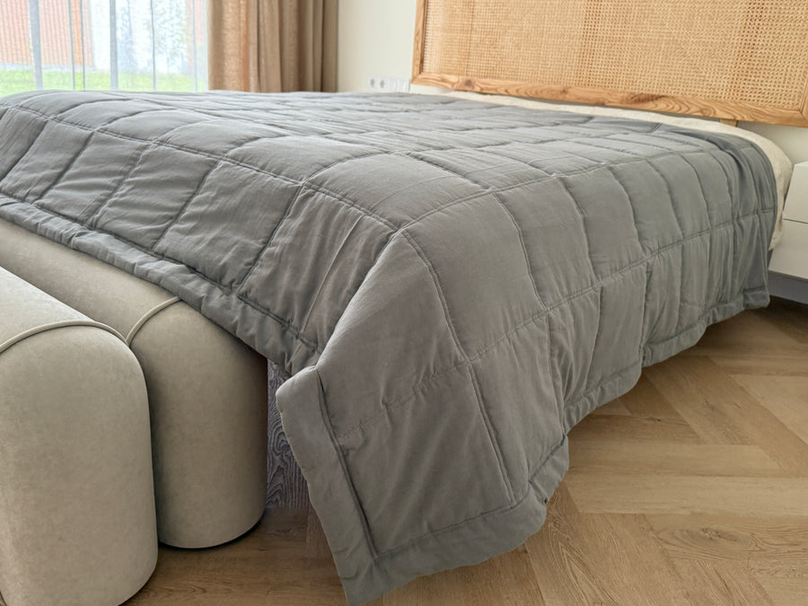 Graphite Hemp Blanket Bedspread or Throw - Hemp Filling in Washed Linen Cotton fabric - Minimalist Bed Cover - Breathable Summer blanket
