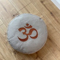 Embroidery Zafu OM Linen floor cushion with Buckwheat hulls /Organic Meditation cushion/ pillow seat