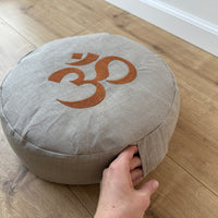 Embroidery Zafu OM Linen floor cushion with Buckwheat hulls /Organic Meditation cushion/ pillow seat