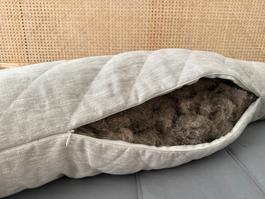 Quilted Hemp Body Pillow Filled Breathable Hemp Fiber Filler in Natural Linen Fabric / Side Sleeper Support Pillow with regulation height