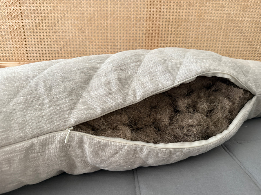 Quilted Hemp Body Pillow Filled Breathable Hemp Fiber Filler in Natural Linen Fabric / Side Sleeper Support Pillow with regulation height
