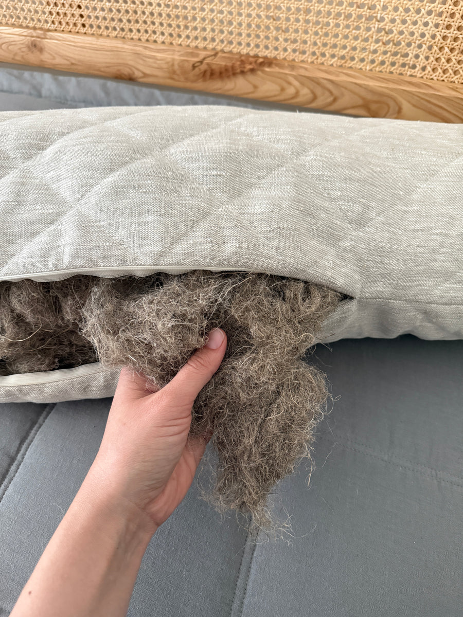 Quilted Hemp Body Pillow Filled Breathable Hemp Fiber Filler in Natural Linen Fabric / Side Sleeper Support Pillow with regulation height