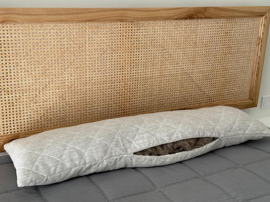 Quilted Hemp Body Pillow Filled Breathable Hemp Fiber Filler in Natural Linen Fabric / Side Sleeper Support Pillow with regulation height