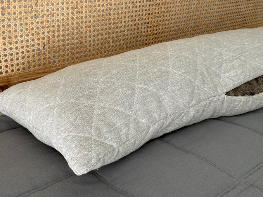 Quilted Hemp Body Pillow Filled Breathable Hemp Fiber Filler in Natural Linen Fabric / Side Sleeper Support Pillow with regulation height