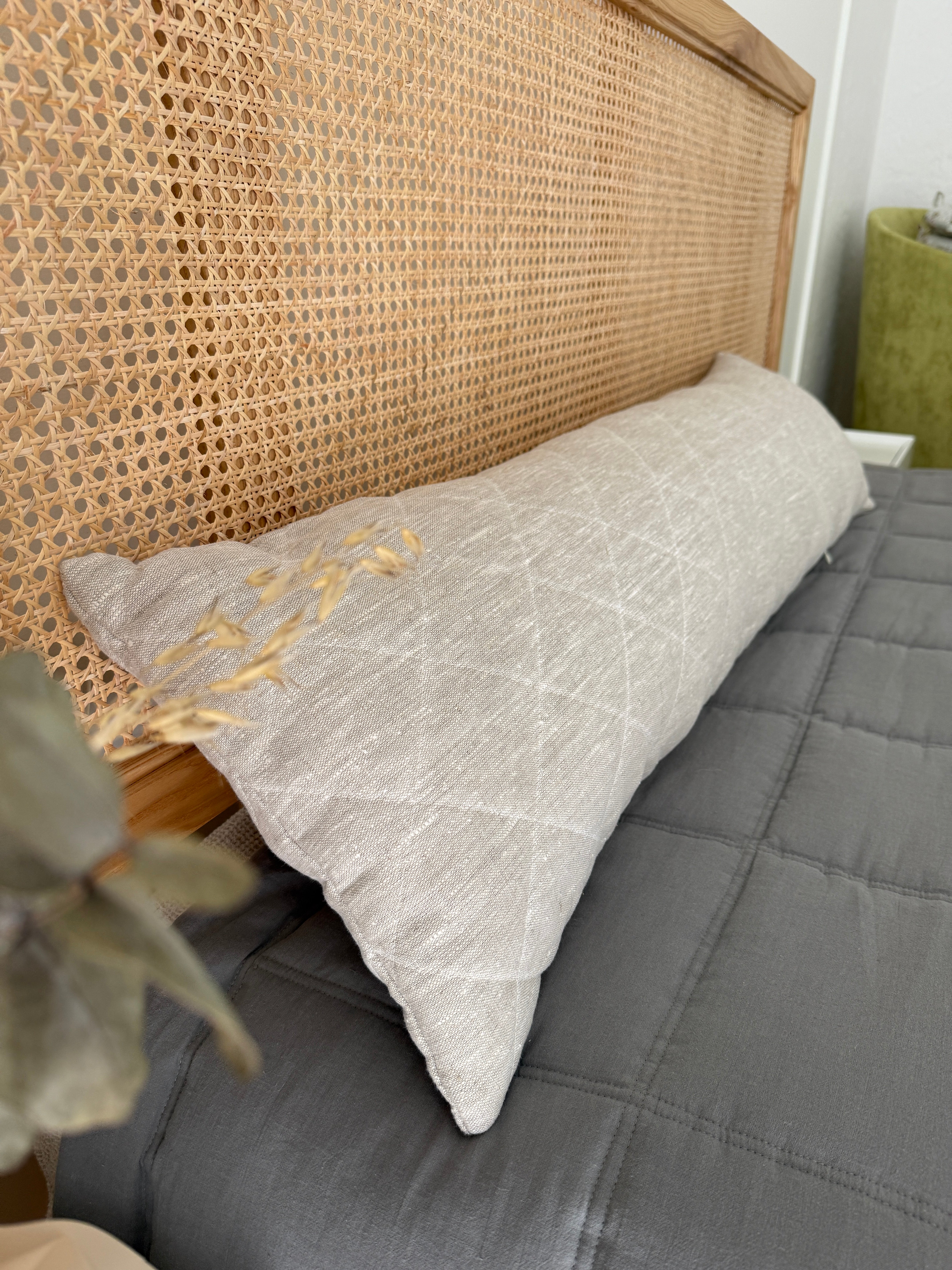 14"×55” (35×140cm) Quilted Hemp Body Pillow Filled Breathable Hemp Fiber Filler in Natural Linen Fabric / Side Sleeper Support Pillow