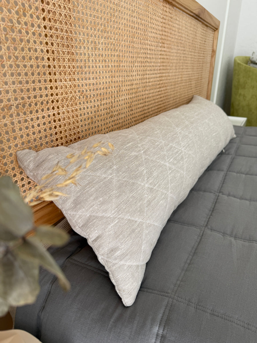 Quilted Hemp Body Pillow Filled Breathable Hemp Fiber Filler in Natural Linen Fabric / Side Sleeper Support Pillow with regulation height