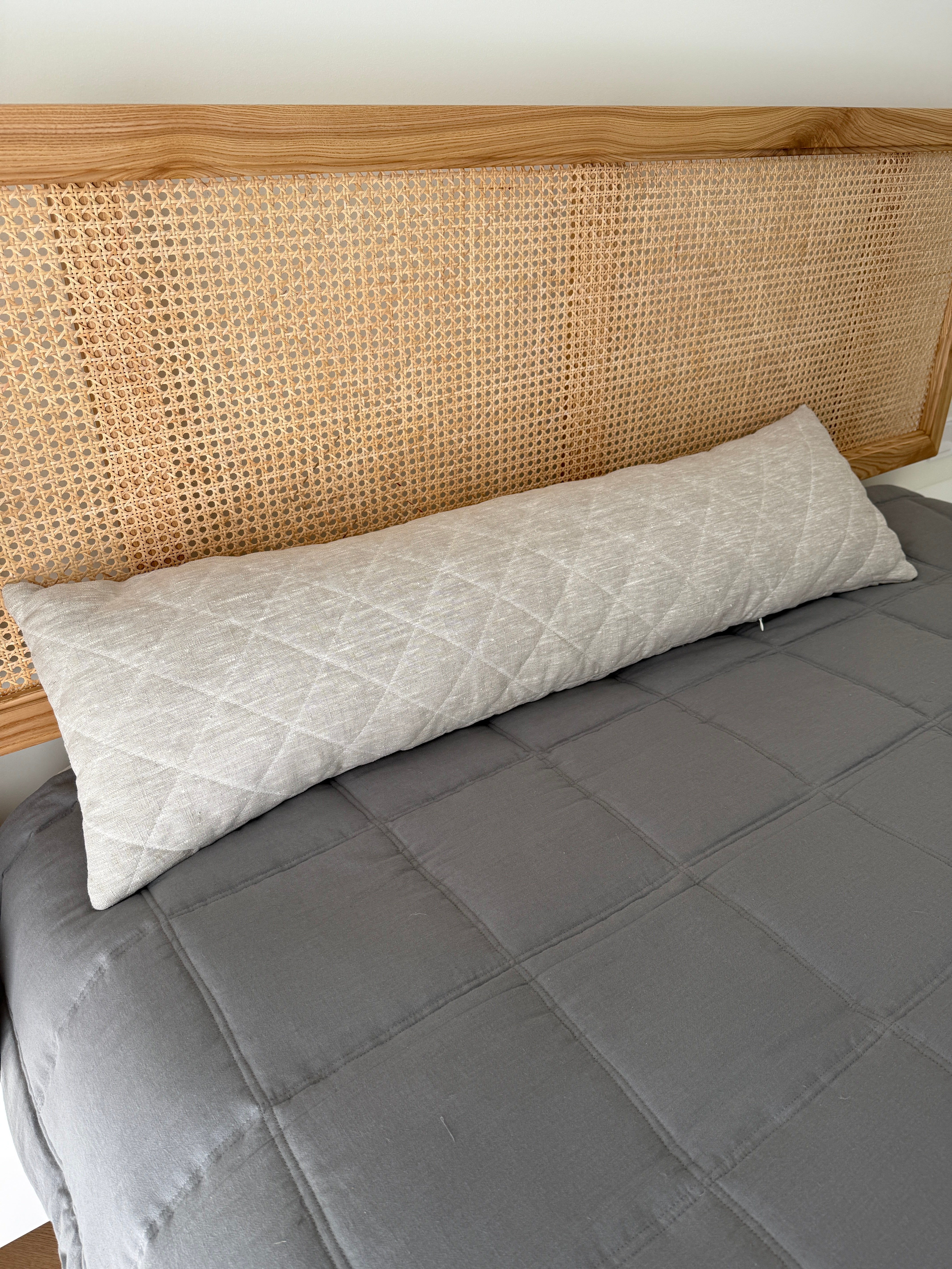 Quilted Hemp Body Pillow Filled Breathable Hemp Fiber Filler in Natural Linen Fabric / Side Sleeper Support Pillow with regulation height