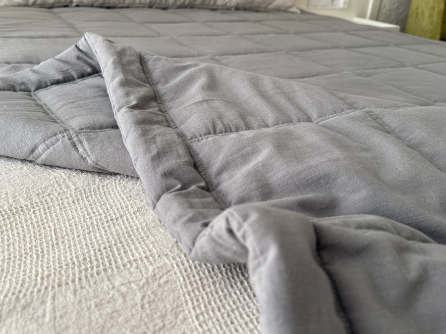 Graphite Hemp Blanket Bedspread or Throw - Hemp Filling in Washed Linen Cotton fabric - Minimalist Bed Cover - Breathable Summer blanket