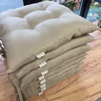 Hemp Linen seat cushion in Stripe for chair with ties filled organic hemp fiber in Natural Linen fabric in Stripe Chair Cushion Pillow seat