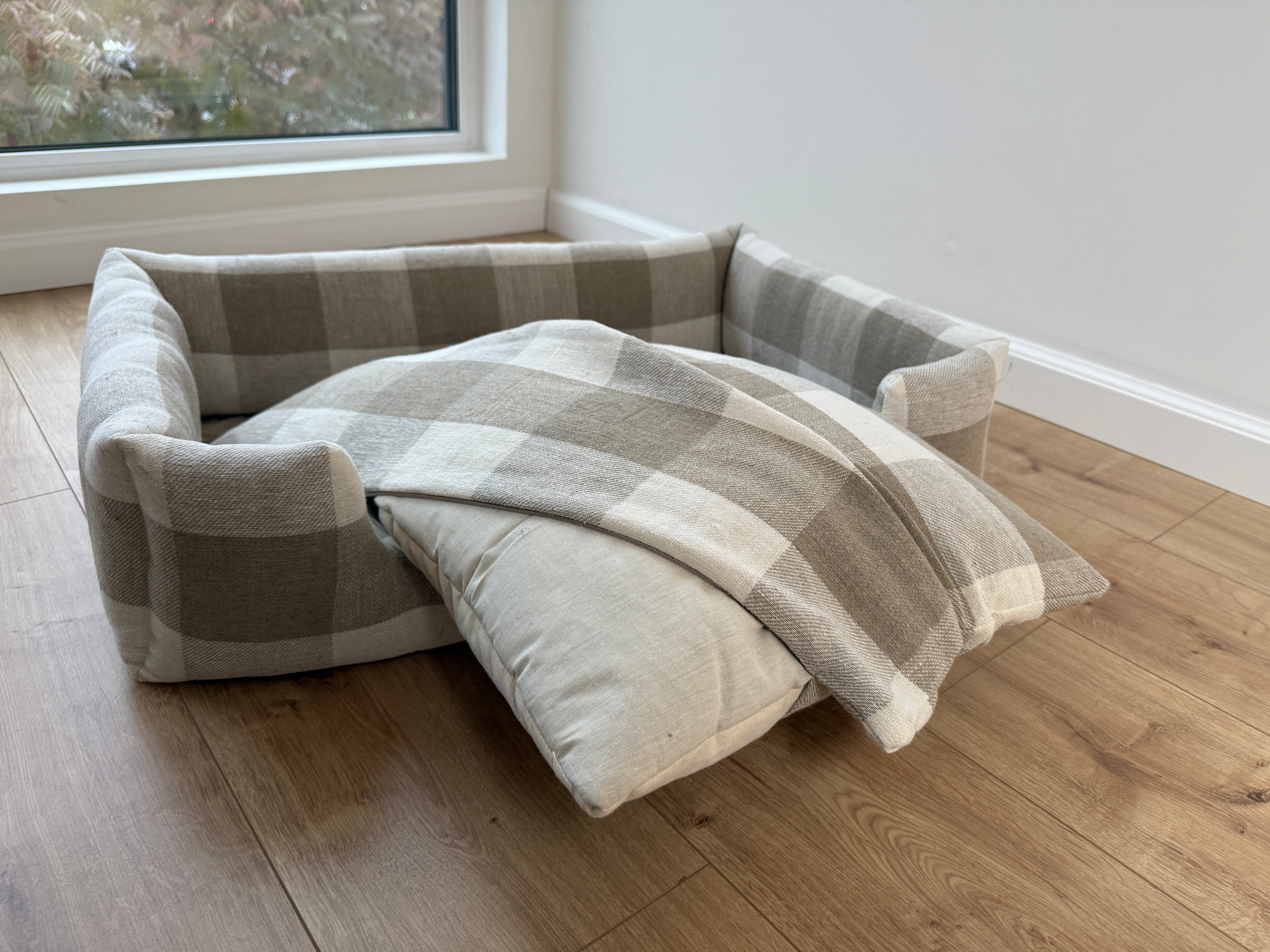 Natural Hemp Linen Pet Bed Filled Organic Hemp Fiber in thick Linen Natural Fabric Dog Floor cushion Pad Medium Large Dog cots eco friendly