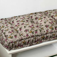 Hemp 16" x 45" (40 x 114cm) Window Mudroom Floor bench cushion "Flowers" filled organic hemp fiber in natural non-dyed linen fabric
