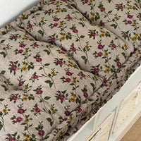 Hemp 16" x 45" (40 x 114cm) Window Mudroom Floor bench cushion "Flowers" filled organic hemp fiber in natural non-dyed linen fabric
