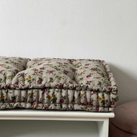 Hemp 14"x37.5" (35х95cm) Window Mudroom Floor bench cushion "Flowers" filled organic hemp fiber in natural non-dyed linen fabric