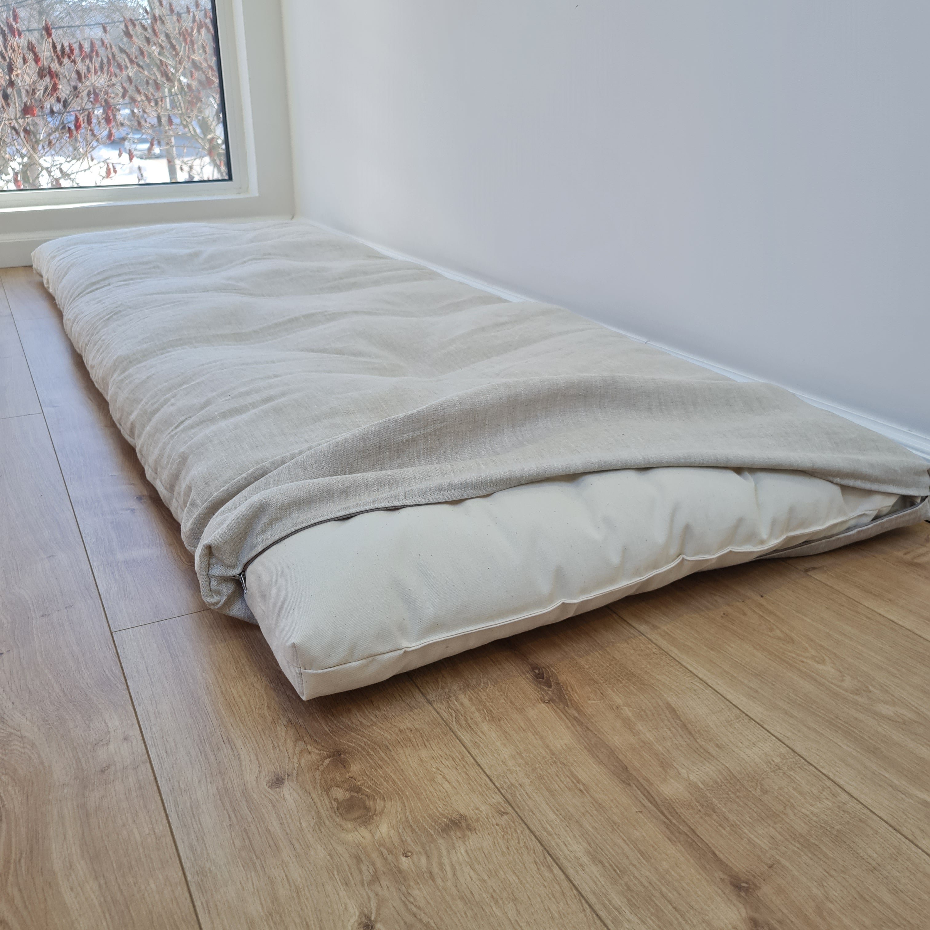 HEMP Topper Shikibuton Mat 2” (5 cm) thick filled organic hemp fiber filler in natural non-dyed Cotton fabric Custom Size Hand made