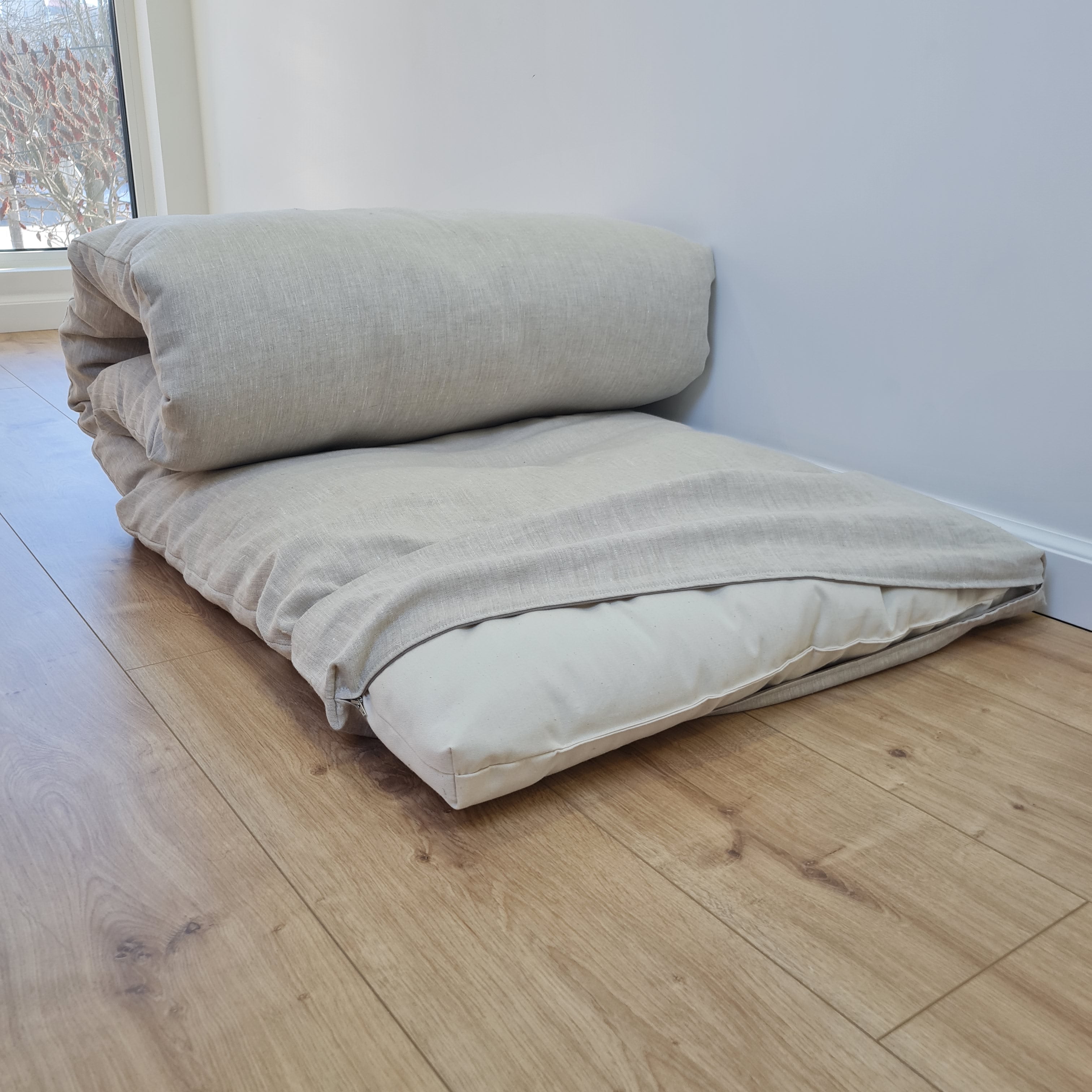 HEMP Topper Shikibuton Mat 2” (5 cm) thick filled organic hemp fiber filler in natural non-dyed Cotton fabric Custom Size Hand made