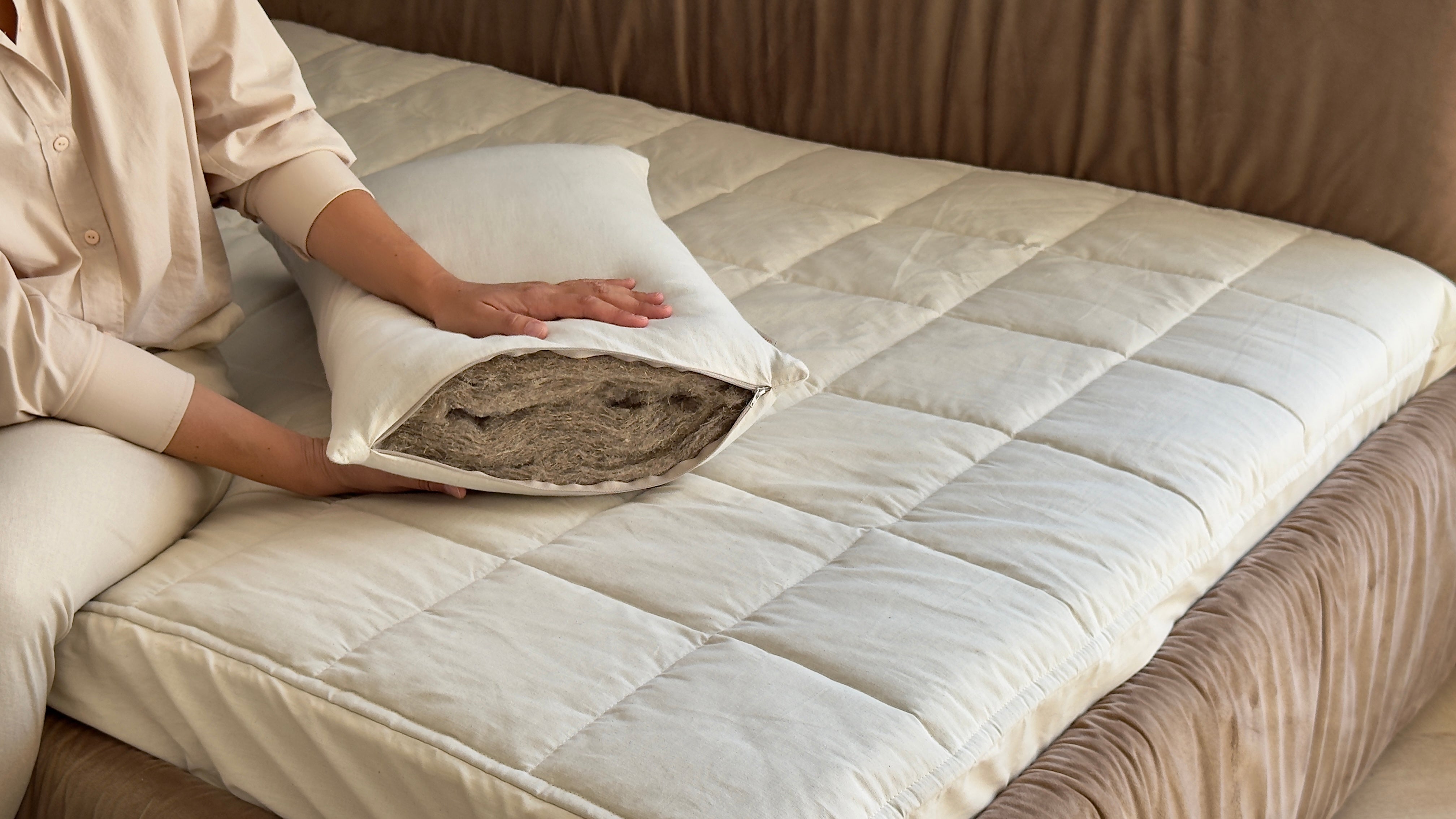 HEMP Pillow filled organic HEMP FIBER in natural Cotton fabric with regulation height
