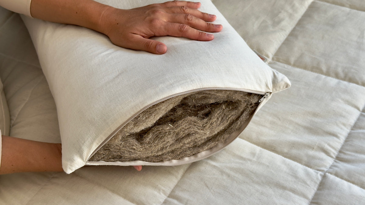 HEMP Pillow filled organic HEMP FIBER in natural Cotton fabric with regulation height