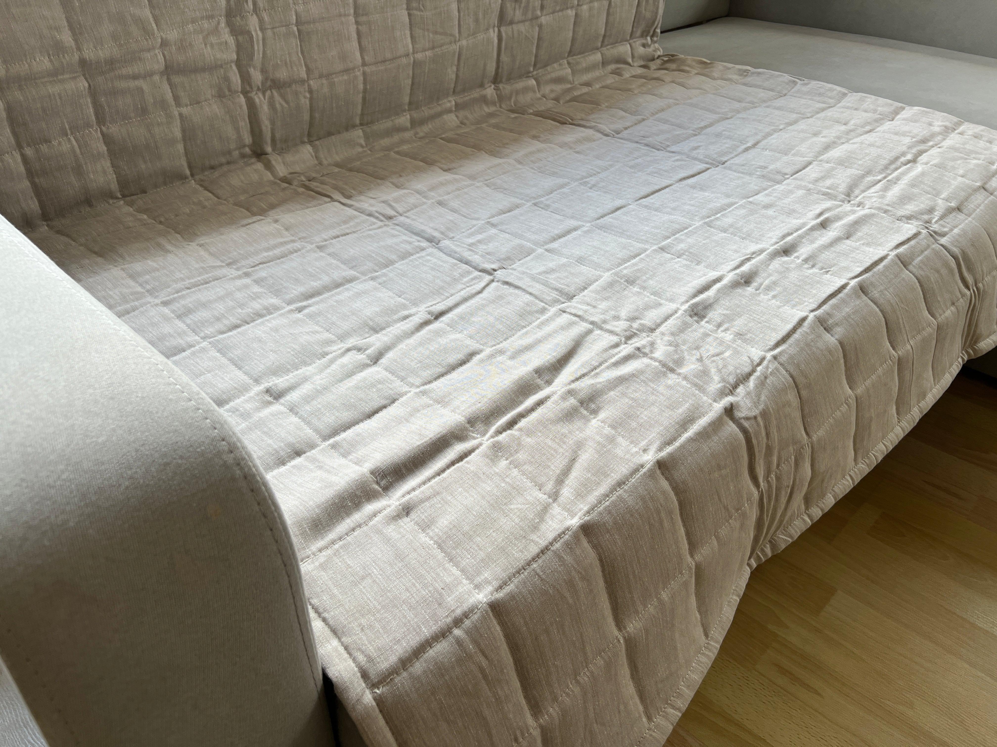 Linen Quilted Sofa Cover filled organic Hemp Fiber Protector Covers Machine Washable Furniture Protectors Couch Slipcovers Custom made sizes