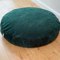 Round Hemp Cushion with Removable Green Velvet Cotton Cover Hemp Fiber Filling in Italian velvet fabric Floor cushion pillow custom made