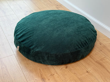 Round Hemp Cushion with Removable Green Velvet Cotton Cover Hemp Fiber Filling in Italian velvet fabric Floor cushion pillow custom made