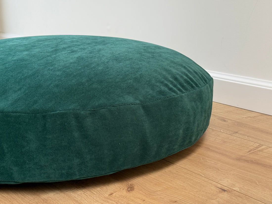 Round Hemp Cushion with Removable Green Velvet Cotton Cover Hemp Fiber Filling in Italian velvet fabric Floor cushion pillow custom made