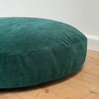 Round Hemp Cushion with Removable Green Velvet Cotton Cover Hemp Fiber Filling in Italian velvet fabric Floor cushion pillow custom made