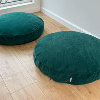 Round Hemp Cushion with Removable Green Velvet Cotton Cover Hemp Fiber Filling in Italian velvet fabric Floor cushion pillow custom made