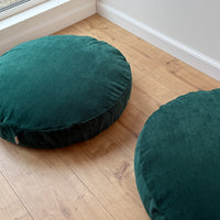 Round Hemp Cushion with Removable Green Velvet Cotton Cover Hemp Fiber Filling in Italian velvet fabric Floor cushion pillow custom made