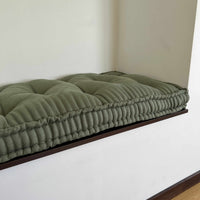 Hemp Custom made Window Mudroom Floor bench cushion filled organic hemp fiber in natural olive green linen fabric unique all natural pillow