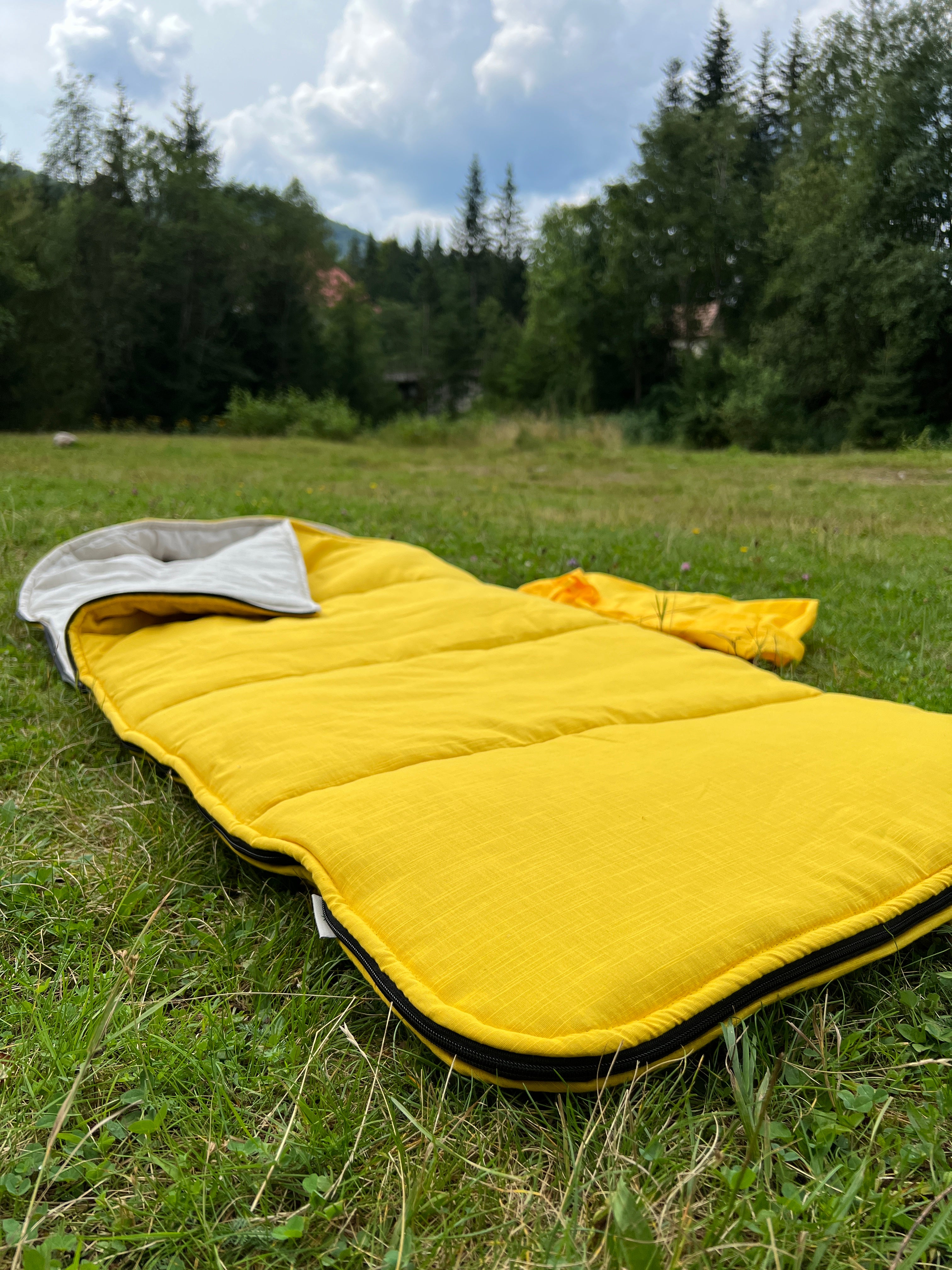 Toddler HEMP Linen Sleeping Bag with Hood School Yellow Nap mat for Kids, Toddler Nap Mat organic hemp fiber filling in hemp linen fabric