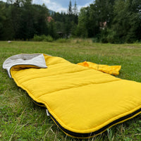 Red Kids natural HEMP Linen Sleeping Bag with Hood School Nap mat for Kids, camping van sleeping bag organic hemp fiber filling